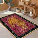 Boho Animal Print Area Rug Leopard Print Rug 2x3 ft Small Tiger Rug for Bathroom Pink Yellow Tiger Carpet for Bedroom Non-Slip Washable Door Mat