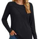 YUCOLEN Womens Long Sleeve Shirts：Pleated Crew Neck Fall Trendy Tops Lightweight Tshirt for Women Casual (Black XXL)