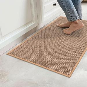 KIMODE Kitchen Mats 20"x32",Non-Slip Washable Farmhouse Kitchen Rugs,Absorbent Natural Kitchen Mats for Floor Front of Sink,Beige Standing Mats for Bathroom/Laundry Room (1'8" x 2'8" (Rectangular))