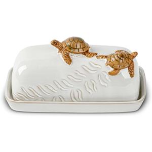 Turtle Stylish Ceramic Butter Dish Covered with Lid and Handle - Modern Countertop Butter Storage