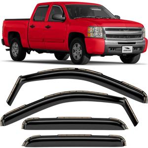 Voron Glass in-Channel Extra Durable Rain Guards for Trucks Chevrolet (Chevy) Silverado/GMC Sierra 2007-2013 Crew Cab, Window Deflectors, Vent Window Visors, 4 Pieces - 220002