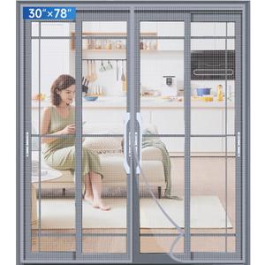 Upgraded PET Mesh Magnetic Screen Door Stronger Than Fiberglass and Polyester,Hands Free,Keep Bugs Out,Pet & Kid Friendly,Fit Door Size 30" X 78", Screen Size 32" X 80" (Fit Door Size 3078 Inch, Gray)