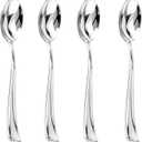 Liacere 200PCS Silver Plastic Spoons - Heavy Duty Disposable Spoons - dessert Spoons for Wedding & Party & New Year & Valentine's Day& Christmas
