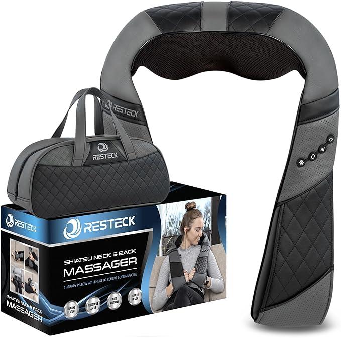 RESTECK Massagers for Neck and Back with Heat  Deep Tissue 3D Kneading Pillow, Electric Shiatsu Shoulder Massage, Foot, Legs,Body  Relieve Muscle Pain  Office, Home & Car