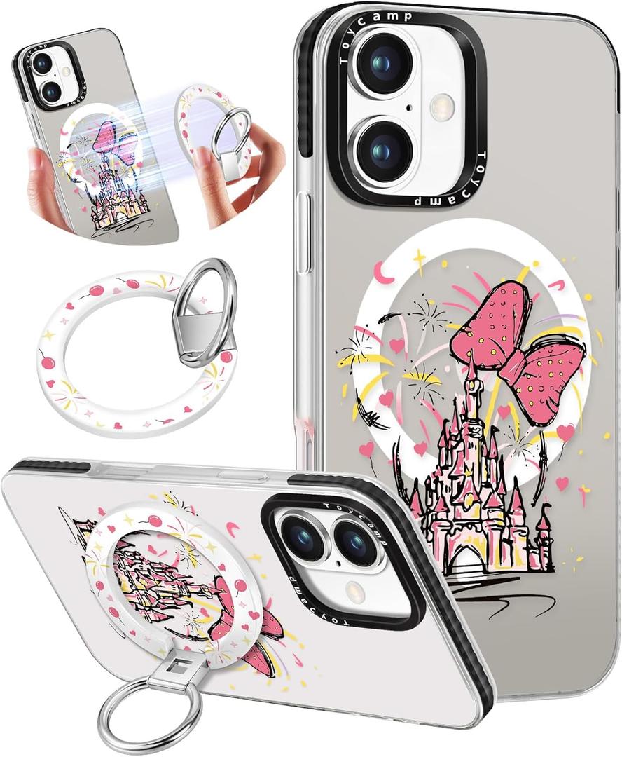 Toycamp for iPhone 16 Case Compatible with Magsafe - Cute Design 360 Magnetic Ring Holder Stand Kickstand Funny Castle Girly Pretty Fashion TPU Phone Covers for Women Tenn Girls