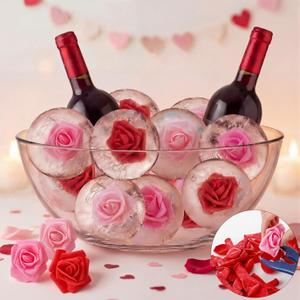 Lyrow 25 Pack Rose Ice Cube Molds DIY Flower Ice Molds Bucket for Wedding 25 Artificial Roses Flower 30 Balloons with Expander Plier for Freezer Whiskey Wine Champagne Cocktails Wife Girlfriend Gift