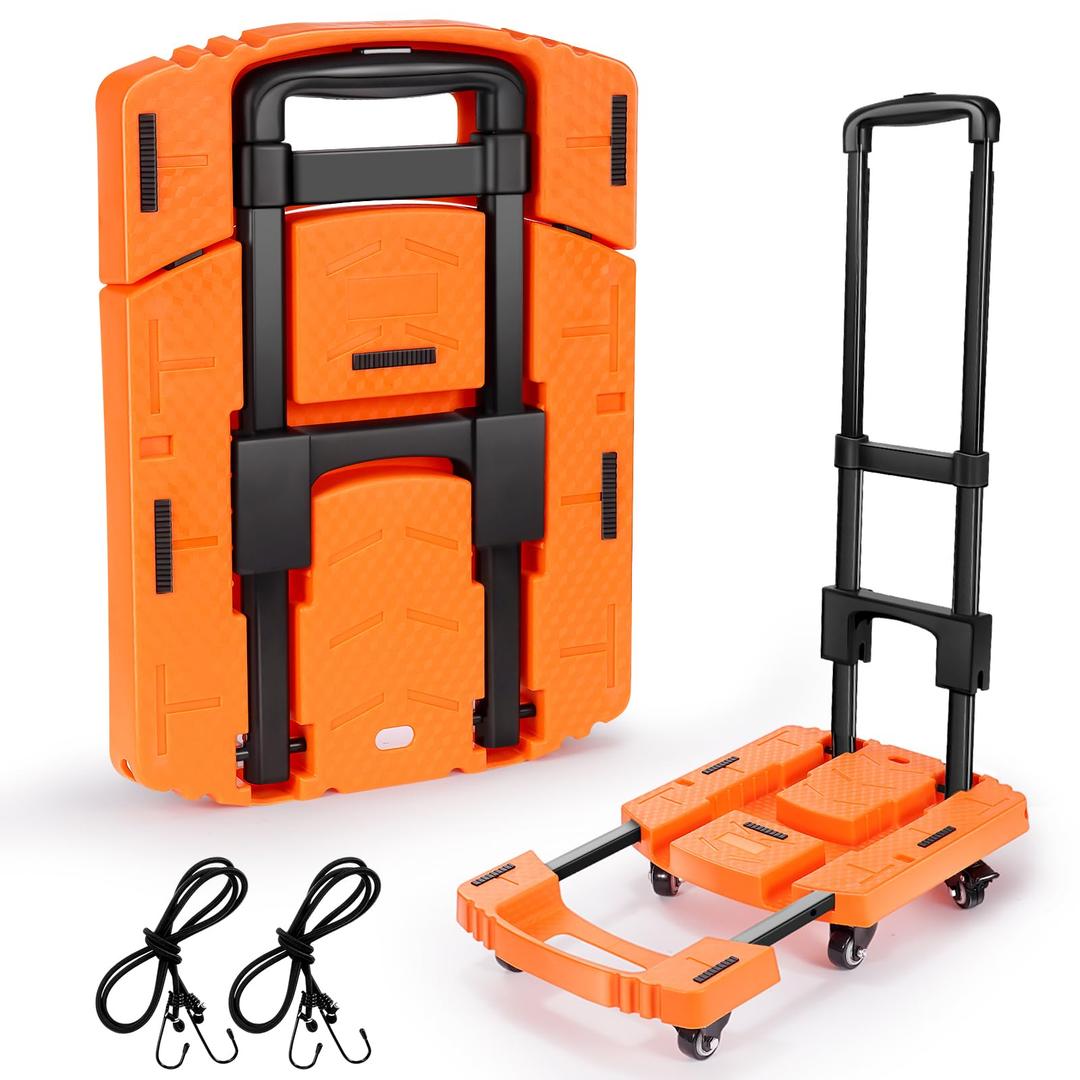 Voipvvii Folding Hand Truck500lbs, Portable Heavy Duty Dolly Cart, 6 Wheels Collapsible Luggage Cart with 2 Elastic Ropes  Compact Trolley Cart for Easy Moving  Ideal Hand Cart for Travel and More