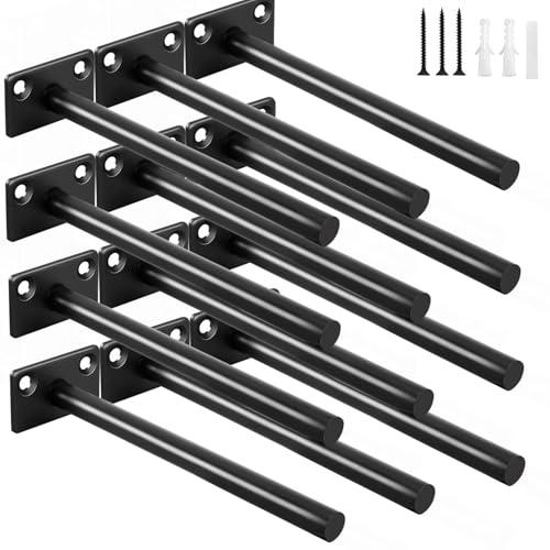 12 Pcs 6" Black Solid Steel Floating Shelf Bracket Blind Shelf Supports - Hidden Brackets for Floating Wood Shelves - Concealed Blind Shelf Support – Screws and Wall Plugs Included