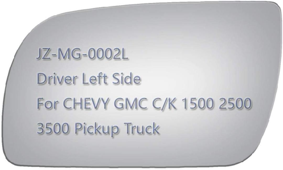 JZSUPER Side Mirror Glass fit for Chevy GMC C1500 C2500 C3500 K1500 K2500 K3500 Pickup Truck, Flat Left Driver Side LH, Including Adhesive (Non Towing Mirror Glass) (Non Heated)