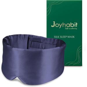 Joyhabit Silk Sleep mask | 100% Mulberry for Women Men Ultra Soft Blackout Eye Cover with Adjustable Band, Breathable No Eye Pressure, Ideal for Sleep, Travel, Naps & Meditation, Navy Blue