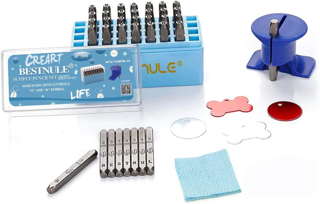 BESTNULE Metal Stamping Kit, Number and Letter Stamp Set (A-Z, 0-9 and &, Love Symbol), Industrial Grade Hardened Carbon Steel, Perfect for Imprinting Metal, Wood, Plastic, Leather (1/8", 3MM)