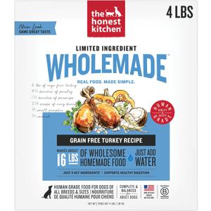The Honest Kitchen Human Grade Wholemade Dehydrated Dog Food, Limited Ingredient Dog Food, Turkey, 4 lb (makes 16lbs (EXP 10/14/26)