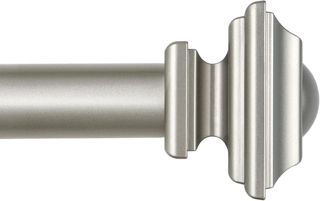KAMANINA 1 Inch Curtain Rod 32 to 58 Inches (2.6-4.8ft), Antique Silver Curtain Rods for Windows, Single Drapery Rods with Square Finials (32-58")