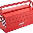 VEVOR Metal Tool Box, 18-inch, 3-Tier 5-Tray Portable Folding Tool Chest Organizer with Handle & Lock Hole, Powder Coated Steel, Cantilever Toolbox for Household Factory Warehouse Repair Shop, Red