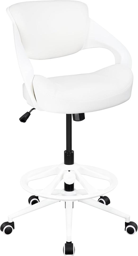 Ergonomic Drafting Chair,Standing Computer Desk Chair,Foot Ring,Lumbar Support,Swivel Task Chair - White