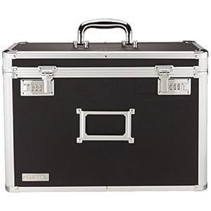 Vaultz File Organizer Storage Box - 14 x 7.25 x 12 Inch Legal Size, Portable Locking Storage Totes with Dual Combination Locks for Filing Office Documents - Black