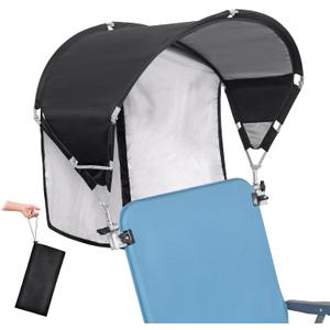 Universal Chair Umbrella Canopy, UPF 50+ Sun Shade with Adjustable Clamp, Fits Most Brands Beach, Camping, Lawn, Tanning, Zero Gravity, Lounge & Fishing Chairs, Patent Design (1 Pack, Black)