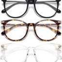 Gaoye 3 Pack Blue Light Blocking Glasses, Retro Round Eyewear Frame Anti Eyestrain Computer Glasses for Women Men - GY1688 (Black+Tea Leopard+Transparent)