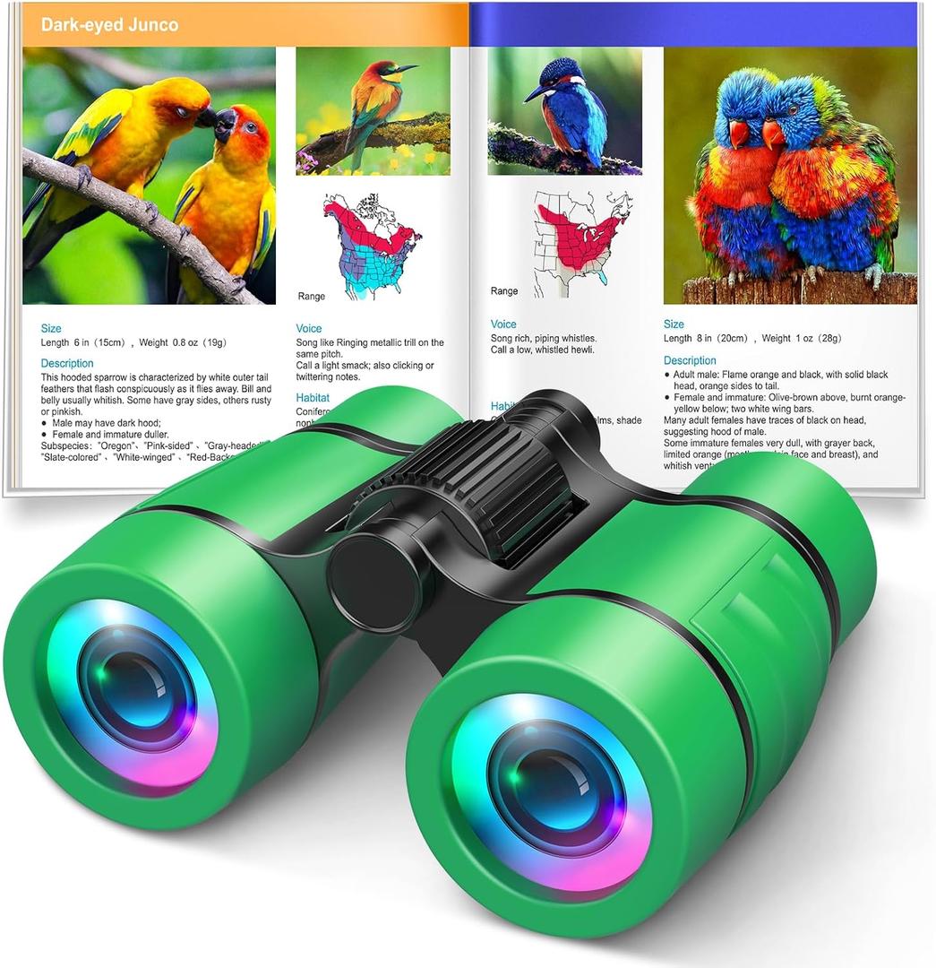 LET'S GO! Boy Toys Age 3-7 Kids Binoculars for Bird Watching|Hiking|Camping Toy for 3 4 5 6 7 Year Old Boy Girl Christmas Birthday Gifts Outdoor Travel Toys for Kid Boys Ages 3-6 Stocking Stuffers (Green)