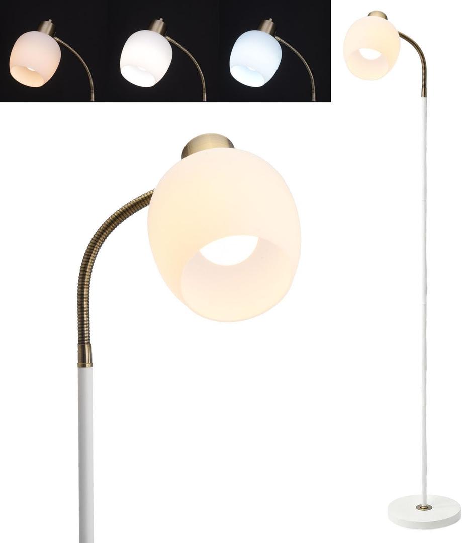Adjustable Reading Floor Lamp,360Rotatable Shade,3CCT LED Bulb Include,White Gooseneck