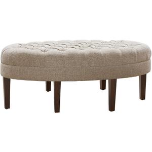 Madison Park Martin Oval Surfboard Tufted Cocktail Ottoman Soft Fabric, All Foam, Wood Frame Modern Coffee Table Living Room Lounge Furniture, Linen, 48"W x 27.5"D x 18"H