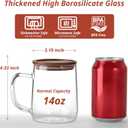 Glass Coffee Mugs, 14 oz Glass Coffee Cups with Acacia Wood Lids, Clear Borosilicate Glass Mugs with Handles for Cappuccino, Tea, Latte, Hot/Cold Beverages, Wine, Americano, Set of 1