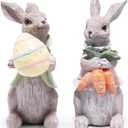 Hodao Easter Bunny Decorations Spring Home Decor Bunny Figurines Gifts (Easter Gray Rabbit 2pcs)