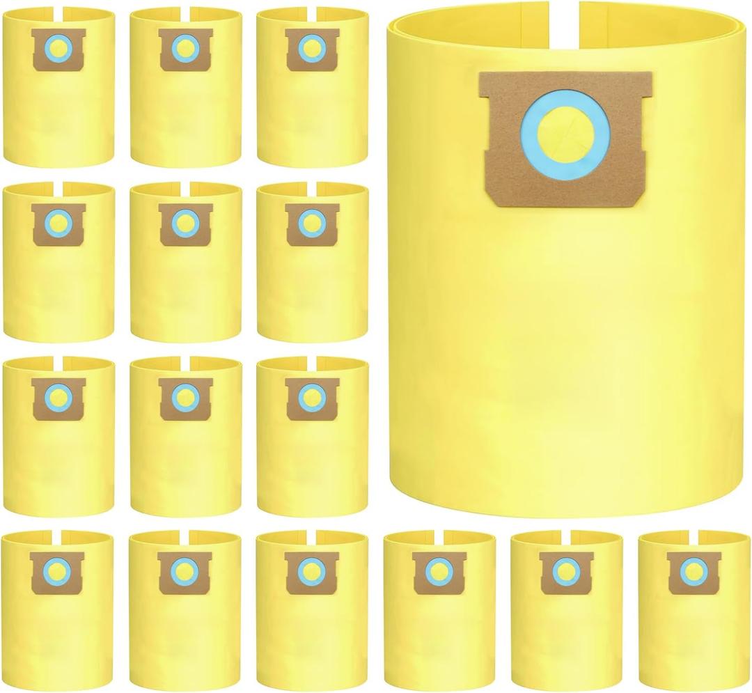 16-Pack 5-8 Gallon Bags replace for Shopvac, Type E 90661 9066133, Type H 90671 9067133.Disposable Wet Dry Vacuum Collection Bags, Yellow