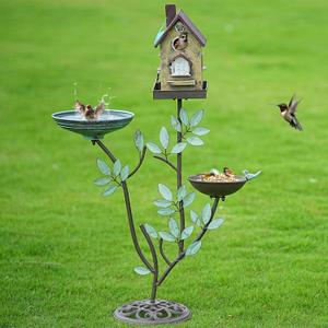 38" H Cast Iron Pedestal Bird Baths for Outdoors,3 in 1 Metal Bird Bath Bowl with Bird Houses and Bird Feeder,Garden Yard Decor