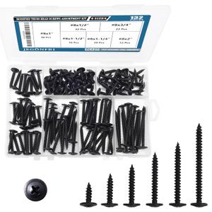 JEGONFRI #8 Modified Truss Head Black Wood Screws Assortment Kit, 132 pcs, Phillips Drive, Wood Screws, Screws, Screws Assortment, Screws Set, 6 Sizes (1/2, 3/4, 1, 1-1/4, 1-1/2, 2) (Black)