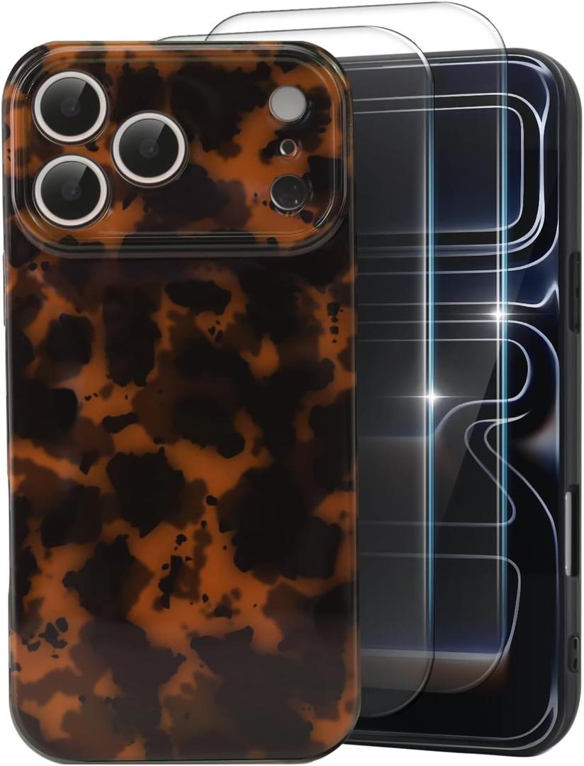 MYY Cute Phone Case for iPhone 17 Pro Max Case, [with 2X Screen Protector] Amber Leopard Full Camera Protective Slim Shockproof Cool Trendy Aesthetic -Brown Leopard