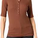 Amazon Essentials womens Fine Rib Polo Shirt  (3XL, Chocolate)