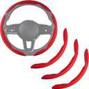 Nappa Leather Car Steering Wheel Cover for Men Women, Ultra-Thin Non-Slip Breathable Microfibre, Universal for 14.5"-15" Steering Wheel - Red