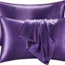 Q&J Fabric Co. Satin Pillowcase King, Purple Pillow Cases Set of 2, Smooth and Cooling Similar to Silk Pillowcases with Envelope Closure, King Size Pillow Covers for Hair Care, 20x36 Inch