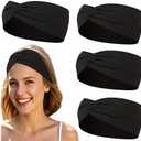 Hjiaruiky 4PCS Knotted Headband for Women Thick Wide Cloth Fabric Cute Stretchy Soft Turban Twist Headbands Womens Fashion Head Bands for Women's Hair Accessories Black