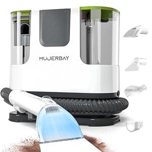 Upholstery Carpet Cleaner, MUJERBAY 12Kpa Portable Spot and Stain Cleaner, Easy Move with Universal Wheels & Handle, 1.18-inch Deep Cleaning Machine for Couch, Stairs, Car and Pet Messes. Green