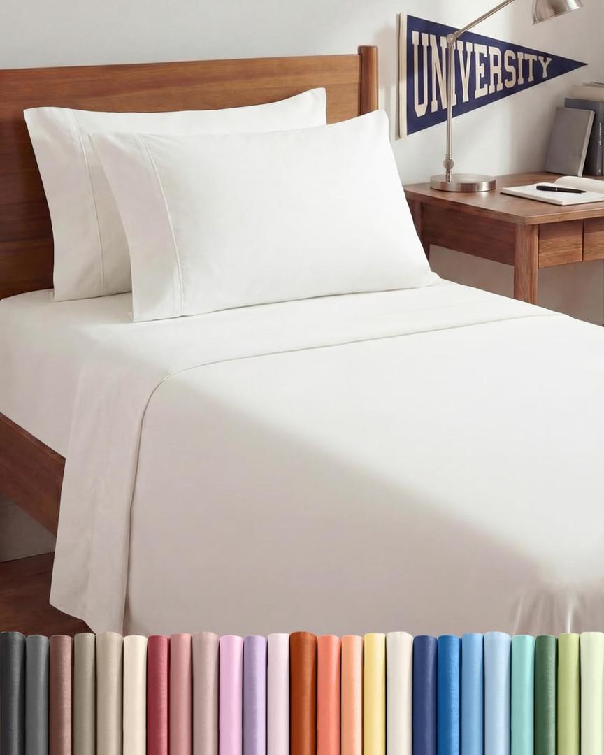 Twin XL 4 Piece Sheet Set - Comfy, Breathable & Cooling - Soft Hotel Luxury Bedding for Women, Men, Kids, Teens and Children - 1 Flat & 1 Fitted Sheet & 2 Pillowcases with Deep Pockets - Antique White