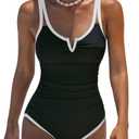 popvil One Piece Swimsuits Women 2026 Tummy Control - Modest Bathing Suit Shapewear Swimwear Retro Neon Swim Suit, L