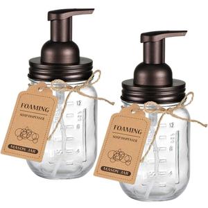Amolliar Mason Jar Foaming Soap Dispenser, Rustproof Stainless Steel Lid, BPA Free Foam Pump, Waterproof Labels, Rustic Farmhouse Decor Refill Hand Soap Dispenser Bathroom Accessories Bronze (2 Pack)