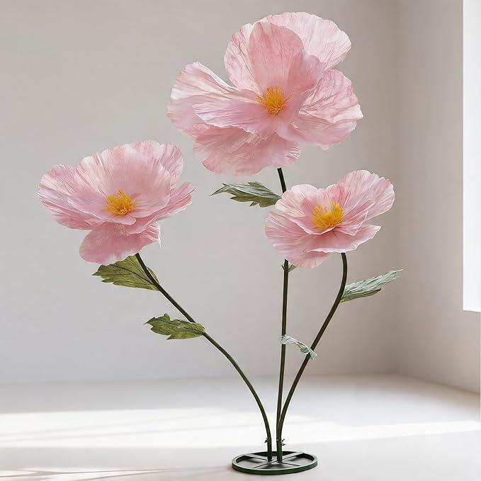 Giant Flowers for Decoration with Stand,Oversized Freestanding Gradient Paper Flowers for Wedding Flower Decor,Commercial Display,Photo Studio & Home Decoration,Banquet Party (Pink)