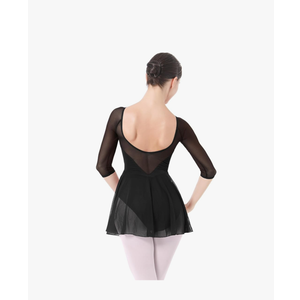 IBAKOM Ballet Leotards Dress for Women 3/4 Mesh Sleeve V Neck Scoop Back Gymnastics Leotard Slim Fit Ballerina Dance Leotard, S