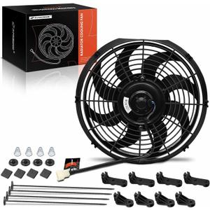 A-Premium 12'' 12 inch Slim Fan Pull Universal Electric Radiator Cooling Fan Assembly, 12V 80W with Mount Kit Black