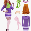 Daphne Costume Dress Women Adult Halloween Costume Deluxe Cosplay Outfits Wig Scarf Headband Stockings Accessories, Small