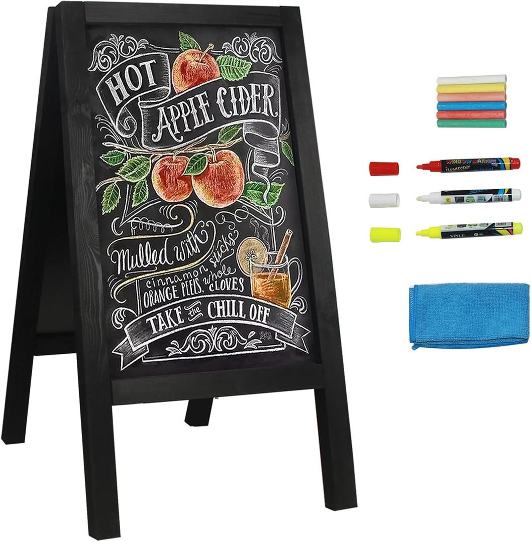 HUAZI Chalkboard Sign 40x20'' Double-Sided Display Chalk Board Signs A Frame Chalkboards with Liquid & Solid Chalk for Cafeteria Street Party Restaurant