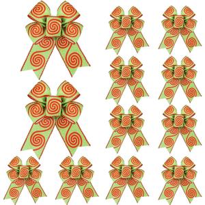 12 Pcs Red Green Christmas Bows 4.9 x 6.9 Inch Christmas Wreaths Dots Bows Red Green Glitter Bows Christmas Tree Crafts Front Door Indoor Outdoor Home Garland Wedding(Swirl Pattern)