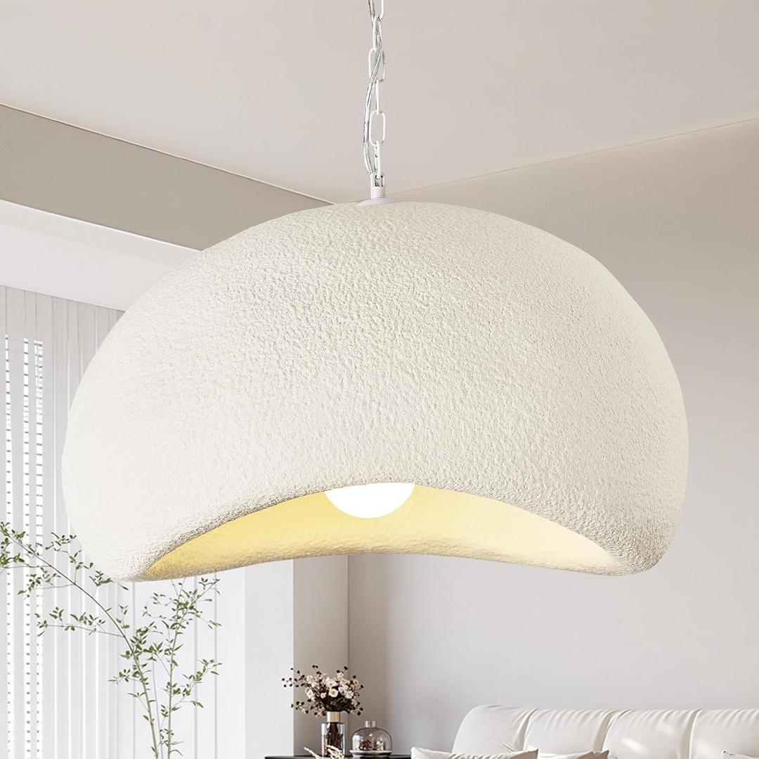 Wabi Sabi Pendant Lights,19.7in White Modern Pendant Light Resin Hanging Lamp Kitchen Island Lighting Modern Japandi Chandelier for Dining Room Bedroom Hallway Restaurant Foyer
