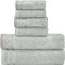 Modern Threads 6-Piece Damask Jacquard/Solid Ultra Soft 550GSM 100% Combed Cotton Towel Set with Embellished Borders [Light Blue] (Standard)