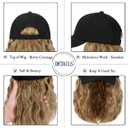 Qlenkay Baseball Hat Wig 24in Long Curly Wavy Extensions Synthetic Hairpiece Adjustable Cap Attached 2B Wave Hair for Women Light Brown