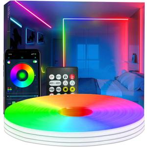 50FT Neon Rope Light,RGB+IC Flexible Led Lights Control with App/Remote,Color Changing,IP65 Outdoor Waterproof,Music Sync Light Strip for Bedroom