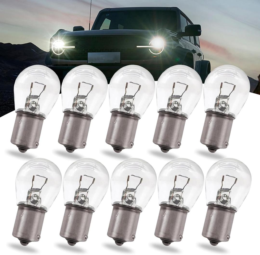 10 PCS 1141 Car Halogen Brake Lamp Bulb, 12V 21W BA15S Flat Leg Single Light Turn Signal Light Brake Marker Bulb, Super Bright Light Tail Light Replacement, for Most Cars (Transparent)